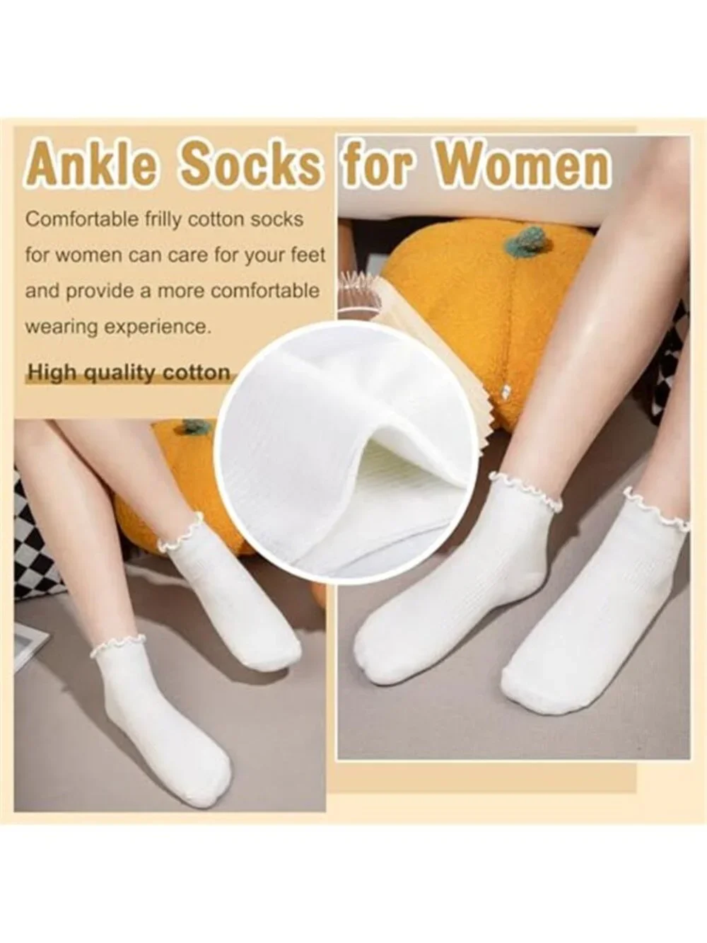 8 Pairs Ruffle Socks Women, Cute Frilly Ankle Socks